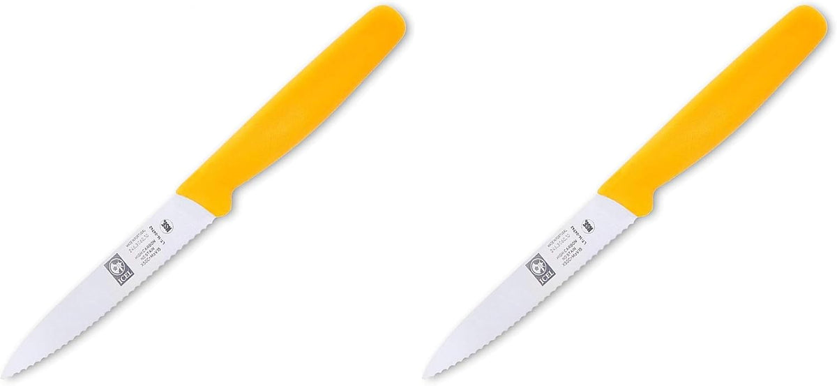 4 Inch Paring Knife, Serrated Edge - Point Tip - High Carbon German Stainless Steel Razor-Sharp Blade, Gray Handle