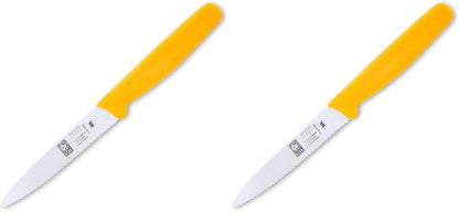 4 Inch Paring Knife, Serrated Edge - Point Tip - High Carbon German Stainless Steel Razor-Sharp Blade, Gray Handle