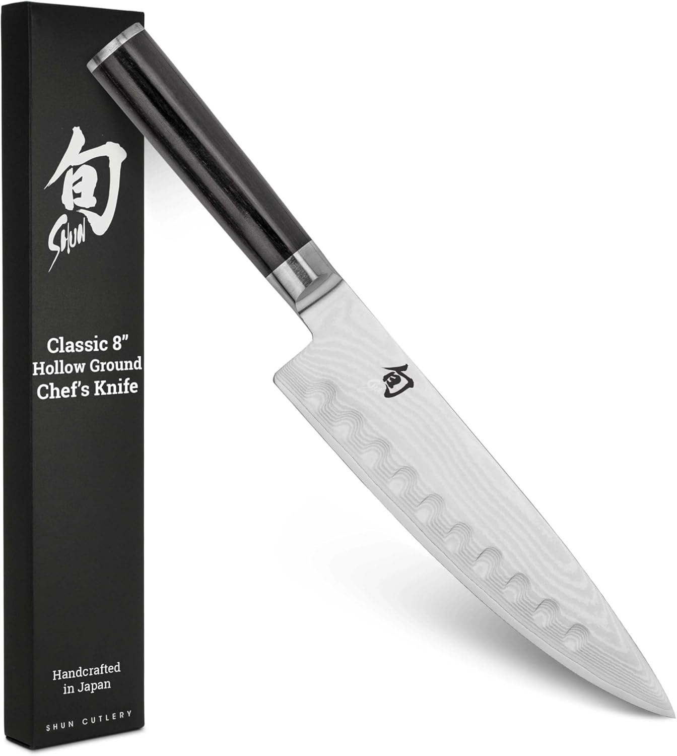 Classic 8" Hollow Ground Chef's Knife, Handcrafted Japanese Knife for Professional and Home Chefs, VG-MAX Core with Damascus Stainless Steel Cladding, Pakkawood Handle