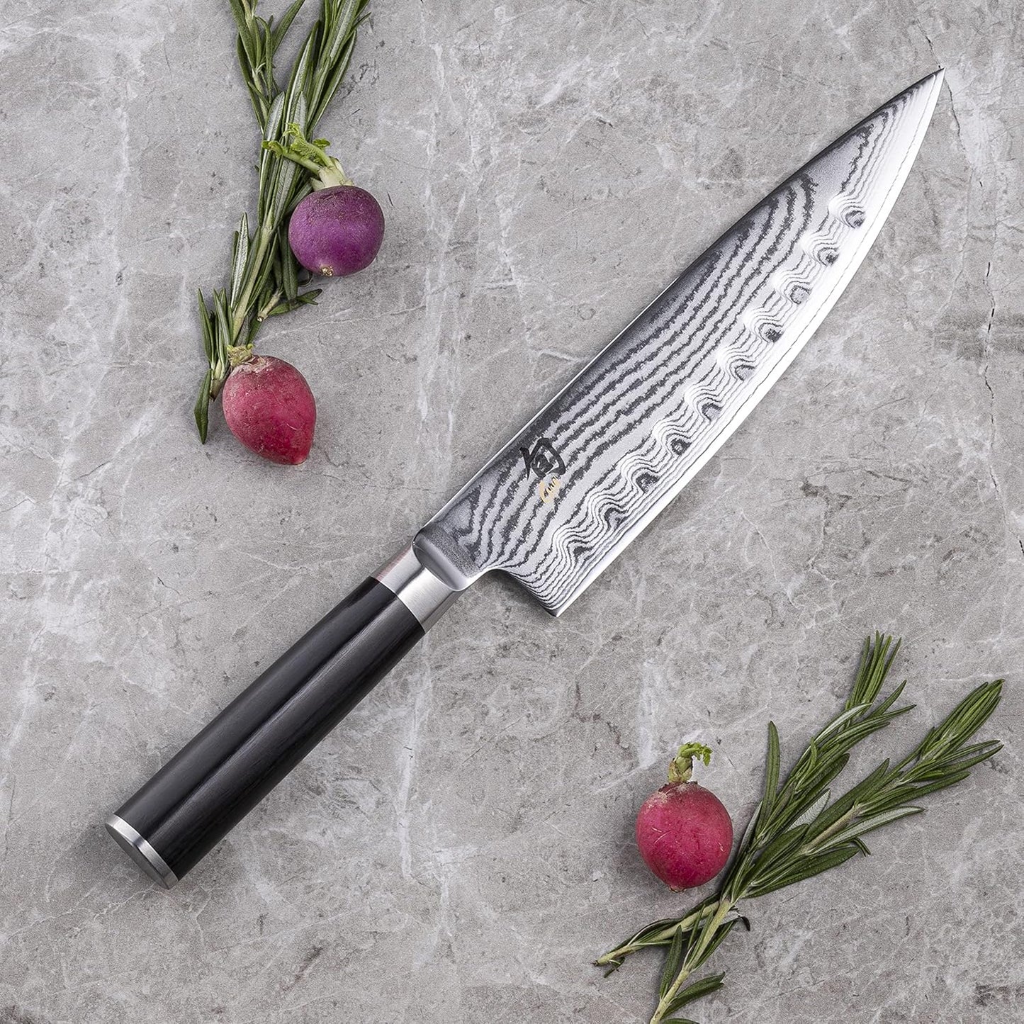 Classic 8" Hollow Ground Chef's Knife, Handcrafted Japanese Knife for Professional and Home Chefs, VG-MAX Core with Damascus Stainless Steel Cladding, Pakkawood Handle