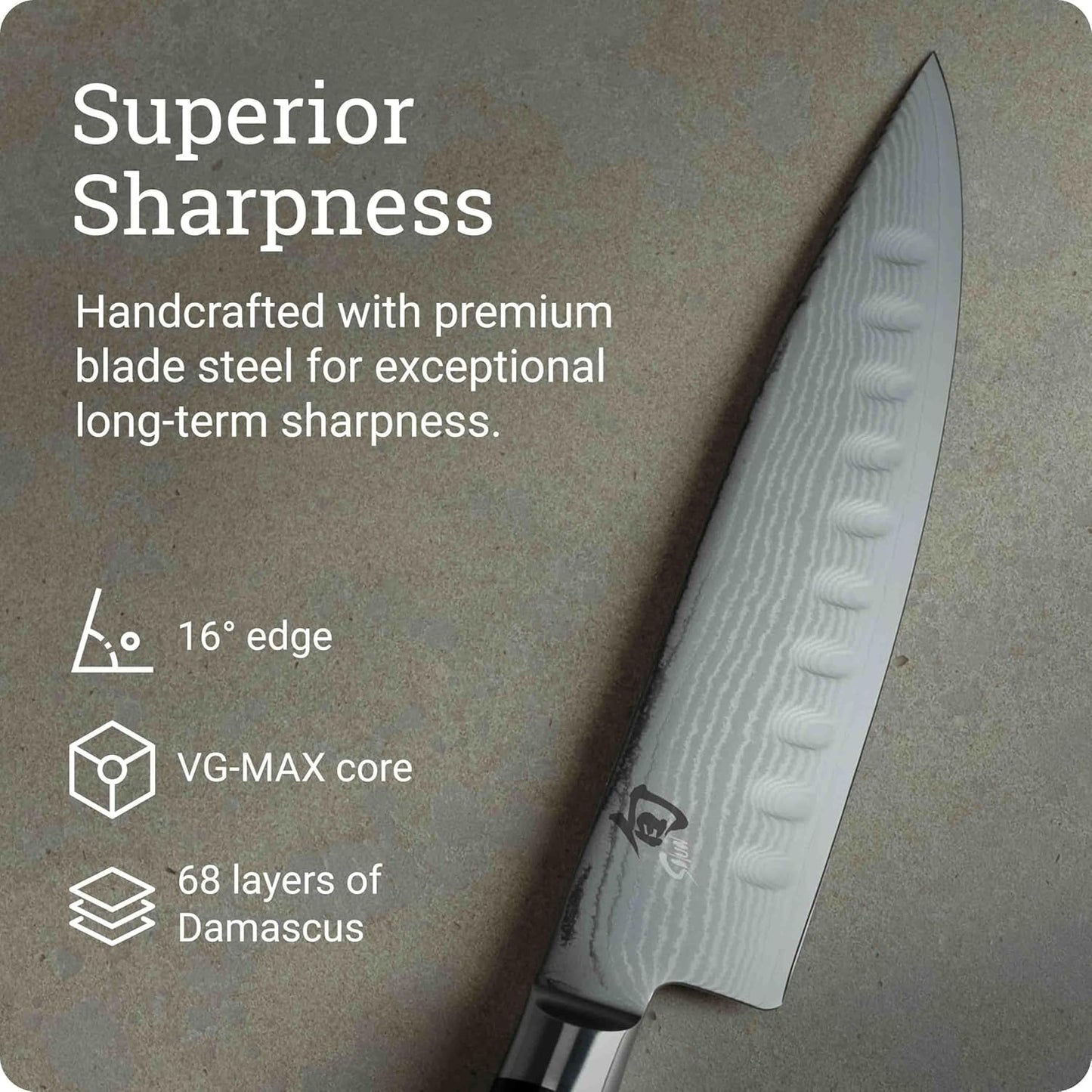 Classic 8" Hollow Ground Chef's Knife, Handcrafted Japanese Knife for Professional and Home Chefs, VG-MAX Core with Damascus Stainless Steel Cladding, Pakkawood Handle