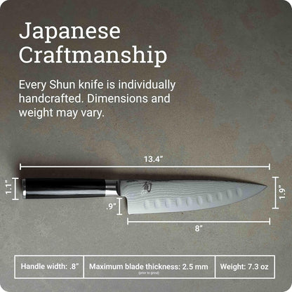 Classic 8" Hollow Ground Chef's Knife, Handcrafted Japanese Knife for Professional and Home Chefs, VG-MAX Core with Damascus Stainless Steel Cladding, Pakkawood Handle