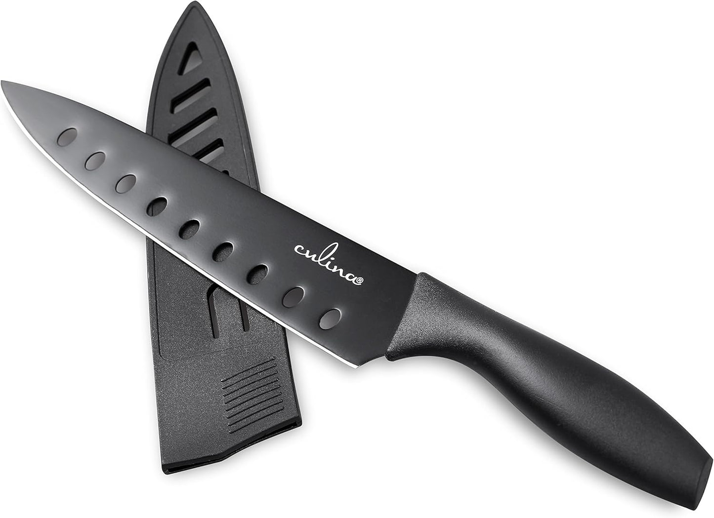 ® 8-Inch Nonstick Carbon Steel Sushi Knife with Sheath, Black