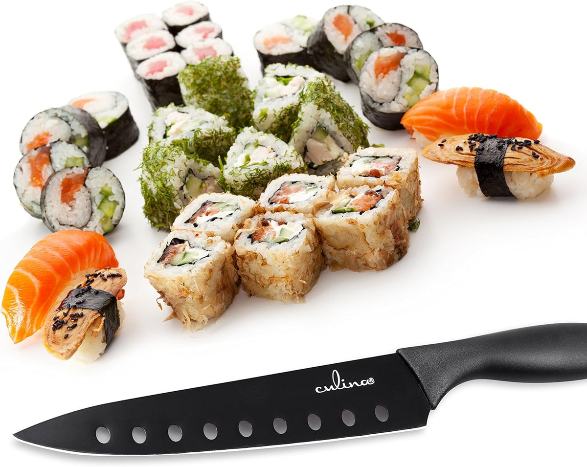 ® 8-Inch Nonstick Carbon Steel Sushi Knife with Sheath, Black