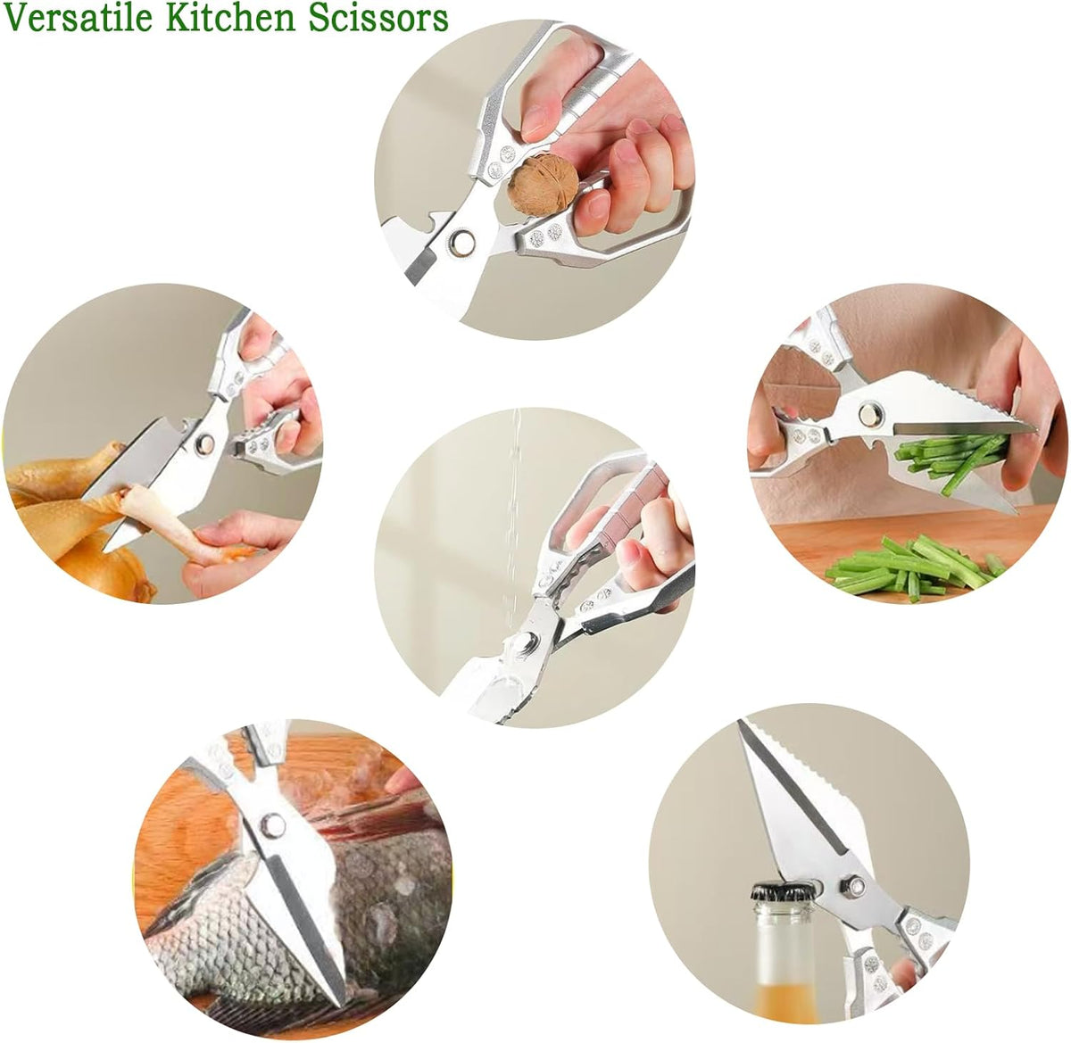 Heavy-Duty Multi-Functional Kitchen Food Scissors,Stainless Steel Cooking Helper Shears,Fits Various Ingredients,Dishwasher Safe,Ideal for Cooking
