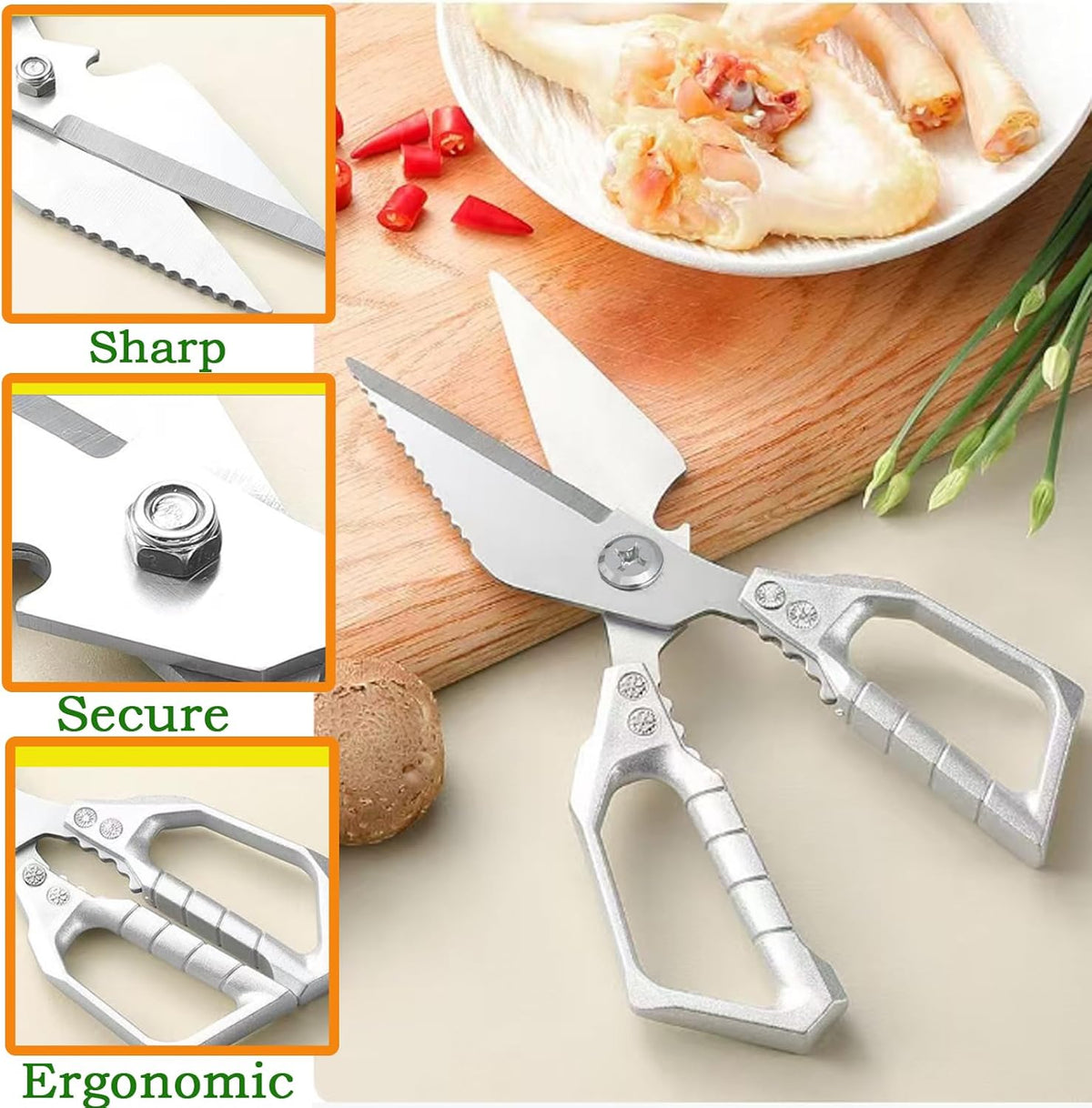 Heavy-Duty Multi-Functional Kitchen Food Scissors,Stainless Steel Cooking Helper Shears,Fits Various Ingredients,Dishwasher Safe,Ideal for Cooking