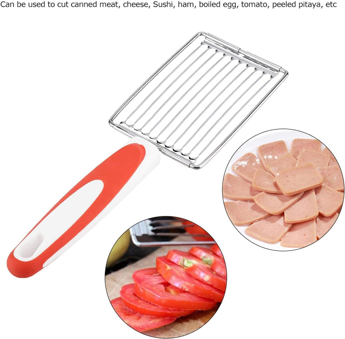 Luncheon Meat Cutter, Stainless Steel Luncheon Meat Cutter Tomato Slicer Fruits Cutter Luncheon Meat Slicer with Handle Cheese Boiled Egg Ham Tomato Serrated Slicing Knife (Orange)