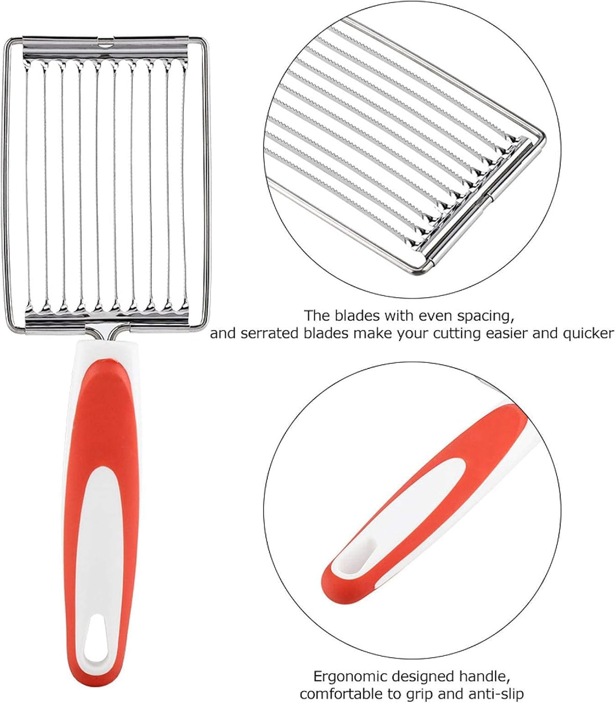 Luncheon Meat Cutter, Stainless Steel Luncheon Meat Cutter Tomato Slicer Fruits Cutter Luncheon Meat Slicer with Handle Cheese Boiled Egg Ham Tomato Serrated Slicing Knife (Orange)
