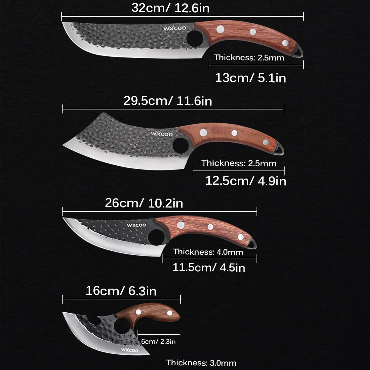 4PCS Hand Forged Kitchen Knife Set with Sheaths, High Carbon Steel Viking Butcher Knife Set, Serbian Chef Cleaver, Heavy Duty Boning Knife & Slicing Knife for Outdoor BBQ, Camping, Hunting