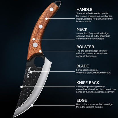 4PCS Hand Forged Kitchen Knife Set with Sheaths, High Carbon Steel Viking Butcher Knife Set, Serbian Chef Cleaver, Heavy Duty Boning Knife & Slicing Knife for Outdoor BBQ, Camping, Hunting