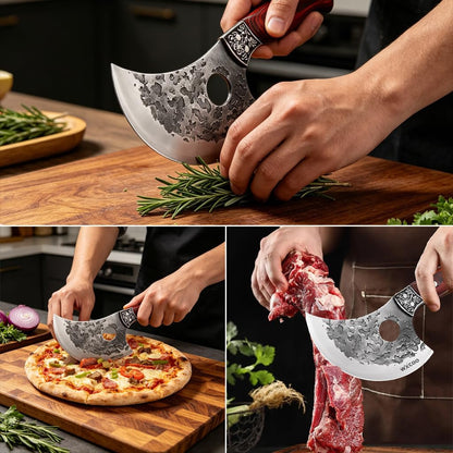 4PCS Hand Forged Kitchen Knife Set with Sheaths, High Carbon Steel Viking Butcher Knife Set, Serbian Chef Cleaver, Heavy Duty Boning Knife & Slicing Knife for Outdoor BBQ, Camping, Hunting