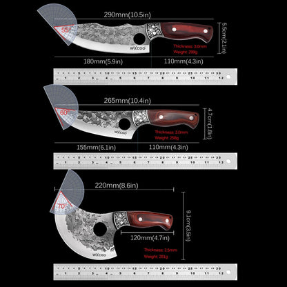 4PCS Hand Forged Kitchen Knife Set with Sheaths, High Carbon Steel Viking Butcher Knife Set, Serbian Chef Cleaver, Heavy Duty Boning Knife & Slicing Knife for Outdoor BBQ, Camping, Hunting