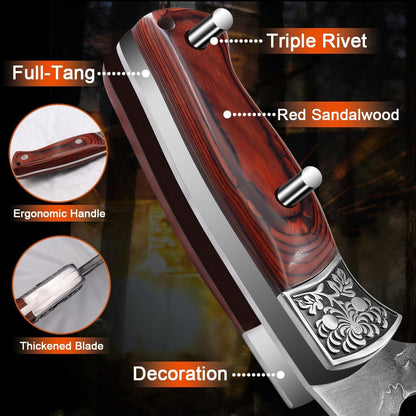 4PCS Hand Forged Kitchen Knife Set with Sheaths, High Carbon Steel Viking Butcher Knife Set, Serbian Chef Cleaver, Heavy Duty Boning Knife & Slicing Knife for Outdoor BBQ, Camping, Hunting