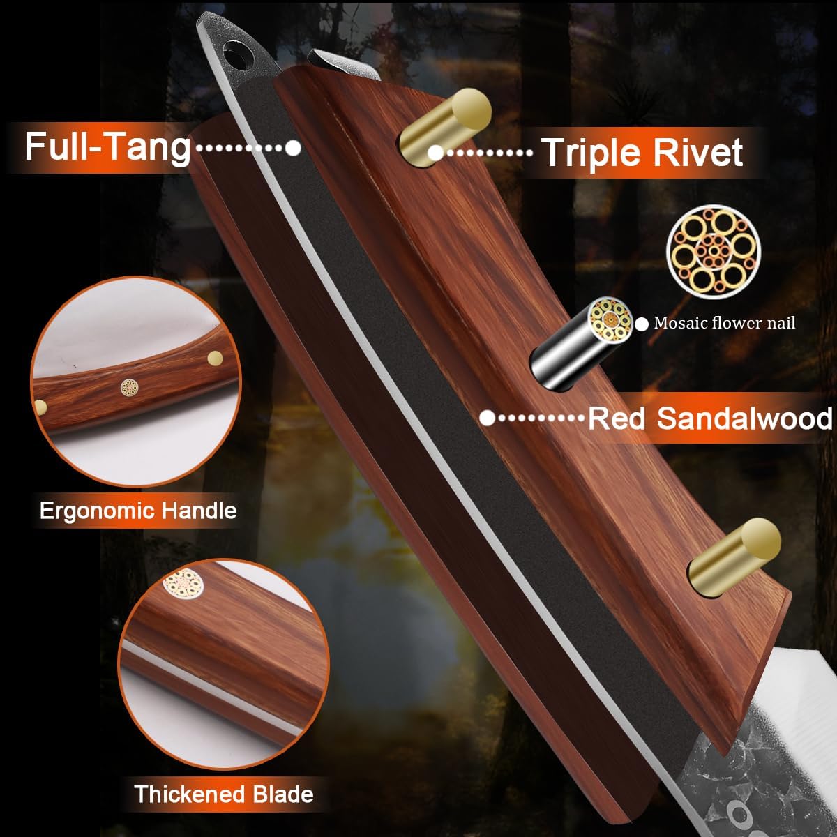 4PCS Hand Forged Kitchen Knife Set with Sheaths, High Carbon Steel Viking Butcher Knife Set, Serbian Chef Cleaver, Heavy Duty Boning Knife & Slicing Knife for Outdoor BBQ, Camping, Hunting