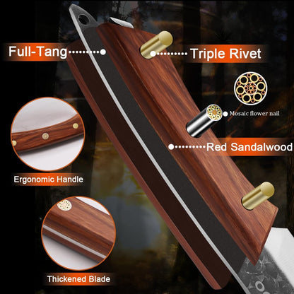 4PCS Hand Forged Kitchen Knife Set with Sheaths, High Carbon Steel Viking Butcher Knife Set, Serbian Chef Cleaver, Heavy Duty Boning Knife & Slicing Knife for Outdoor BBQ, Camping, Hunting