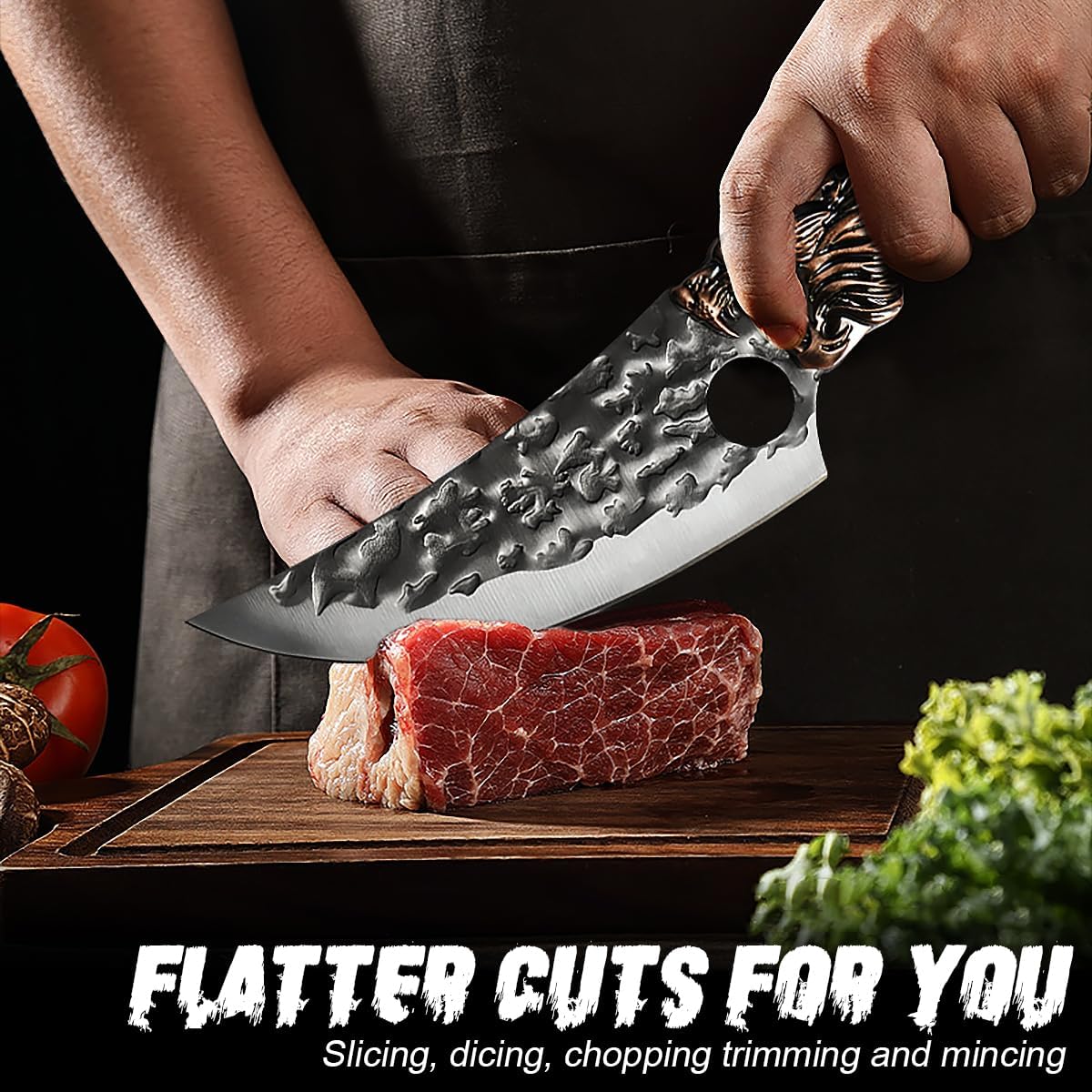 4PCS Hand Forged Kitchen Knife Set with Sheaths, High Carbon Steel Viking Butcher Knife Set, Serbian Chef Cleaver, Heavy Duty Boning Knife & Slicing Knife for Outdoor BBQ, Camping, Hunting