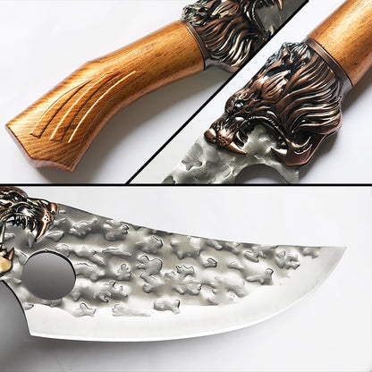 4PCS Hand Forged Kitchen Knife Set with Sheaths, High Carbon Steel Viking Butcher Knife Set, Serbian Chef Cleaver, Heavy Duty Boning Knife & Slicing Knife for Outdoor BBQ, Camping, Hunting