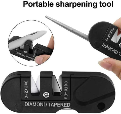 Pocket Knife Sharpener & Survival Tool,Preset Carbide and Ceramic Stone Sharpeners Fold-Out Diamond Coated Rod Outdoor Hunting Knife & Hook Sharpener, Handheld, Compact, Lightweight, Multiuse