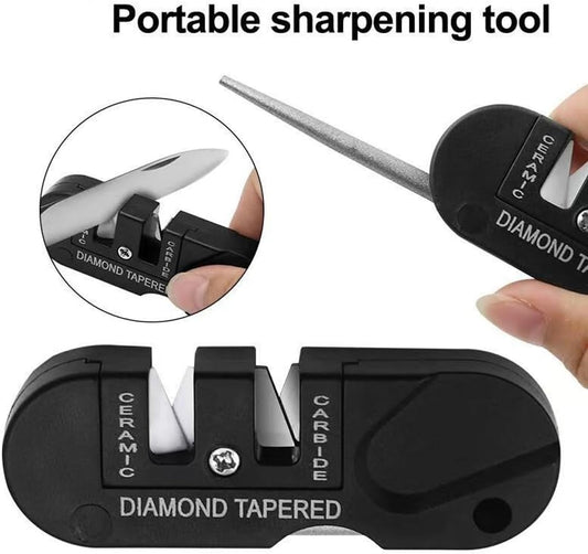 Pocket Knife Sharpener & Survival Tool,Preset Carbide and Ceramic Stone Sharpeners Fold-Out Diamond Coated Rod Outdoor Hunting Knife & Hook Sharpener, Handheld, Compact, Lightweight, Multiuse