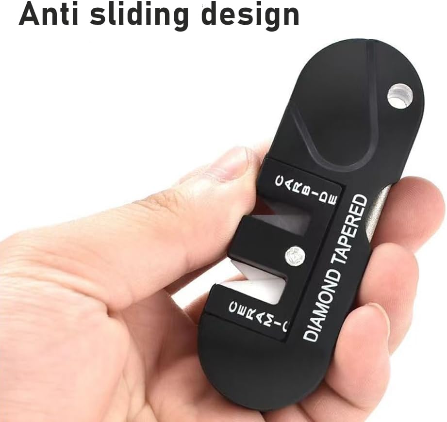 Pocket Knife Sharpener & Survival Tool,Preset Carbide and Ceramic Stone Sharpeners Fold-Out Diamond Coated Rod Outdoor Hunting Knife & Hook Sharpener, Handheld, Compact, Lightweight, Multiuse