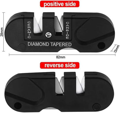 Pocket Knife Sharpener & Survival Tool,Preset Carbide and Ceramic Stone Sharpeners Fold-Out Diamond Coated Rod Outdoor Hunting Knife & Hook Sharpener, Handheld, Compact, Lightweight, Multiuse