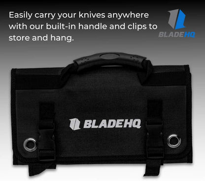 Knife Roll Bag Carry Case | Durable Nylon Storage Pocket With Carrier Handle - Black