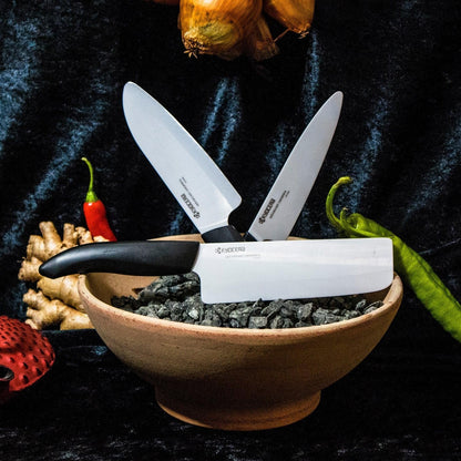 Advanced Ceramic Revolution Series 6-inch, Chef's Santoku Knife, Black Handle, White Blade , 6 Inch - FK-160 WH | Revolution 6” Ceramic Santoku Chef’s Knife: Versatile Zirconia Blade for Precise Daily Meal Preparation