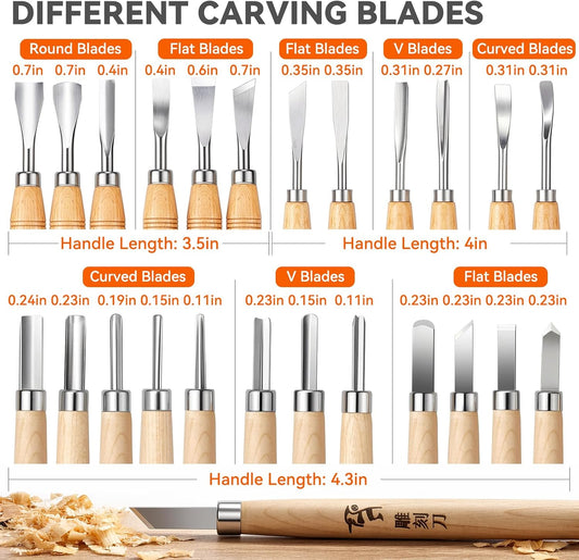 24PCS Wood Knife Kit Set Wood Carving Kit,Professional Chisel Set, including Small, Middle, Large size (24PCS)