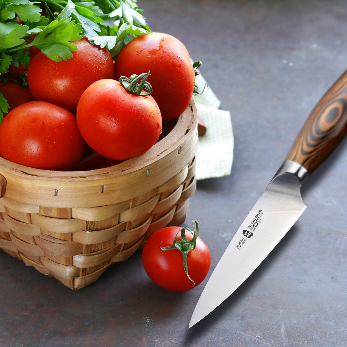 Santoku Knife, 7 inch Japanese Chef Knife for Vegetable Chopping & Meat Dicing, High Carbon German Steel, Ergonomic Handle - Fiery Phoenix Series