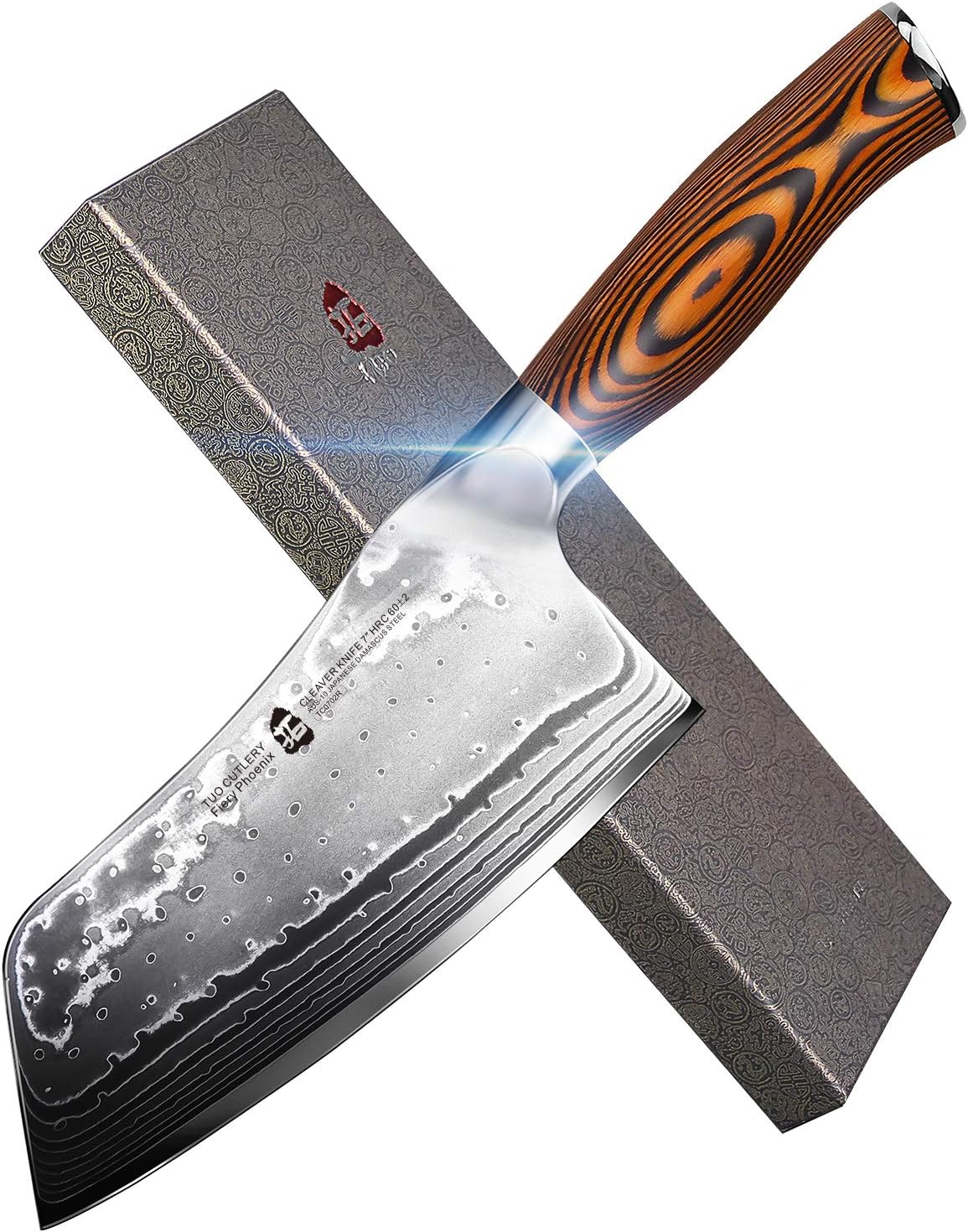 Santoku Knife, 7 inch Japanese Chef Knife for Vegetable Chopping & Meat Dicing, High Carbon German Steel, Ergonomic Handle - Fiery Phoenix Series