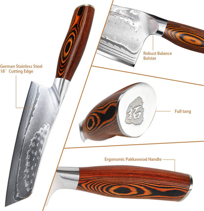 Santoku Knife, 7 inch Japanese Chef Knife for Vegetable Chopping & Meat Dicing, High Carbon German Steel, Ergonomic Handle - Fiery Phoenix Series