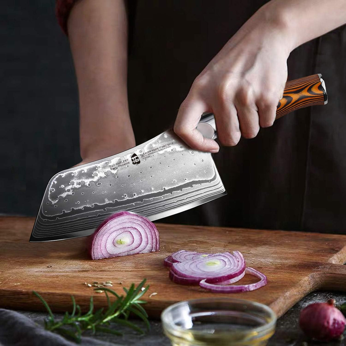 Santoku Knife, 7 inch Japanese Chef Knife for Vegetable Chopping & Meat Dicing, High Carbon German Steel, Ergonomic Handle - Fiery Phoenix Series