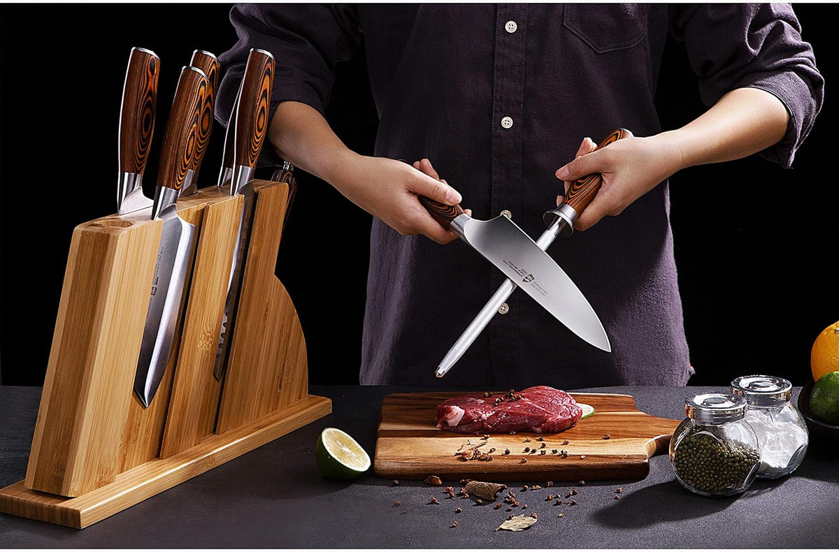 Santoku Knife, 7 inch Japanese Chef Knife for Vegetable Chopping & Meat Dicing, High Carbon German Steel, Ergonomic Handle - Fiery Phoenix Series