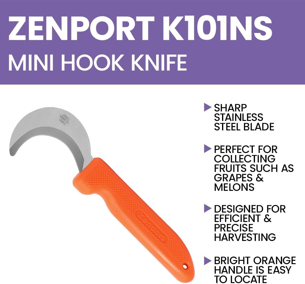 K101NS Mini Harvest Knife, Orange, 2.5 Inch Stainless Steel Blade, Orange