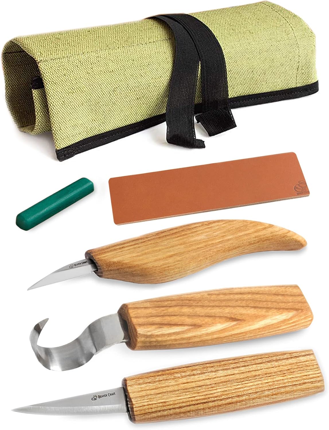 Wood Spoon Carving Tools Kit S17 with Wood Carving Hook Knife & Sloyd, Chip Whittling Knives for Spoon Carvers - Whittling Tools Set with Knife Leather Strop Polishing Compound, Tool Case