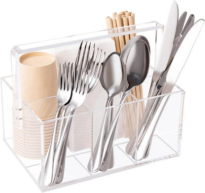 Utensil Holder Organizer Silverware Caddy For Napkins Flatware Cutlery Spoon Fork Knife Plastic Acrylic Portable with Handle