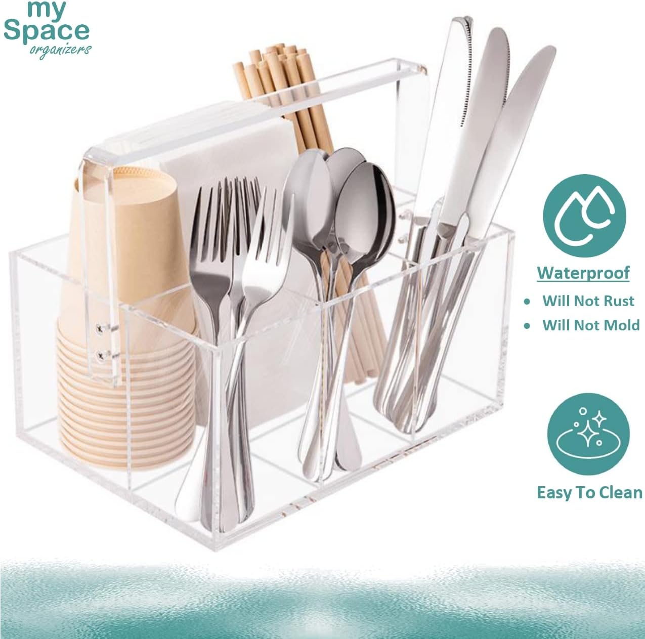 Utensil Holder Organizer Silverware Caddy For Napkins Flatware Cutlery Spoon Fork Knife Plastic Acrylic Portable with Handle
