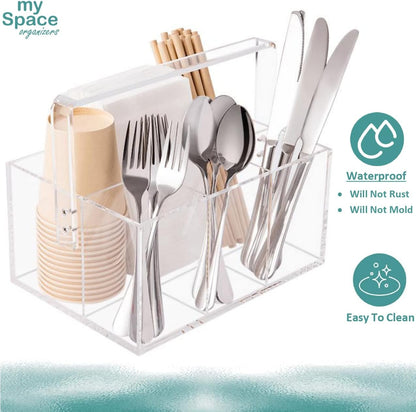 Utensil Holder Organizer Silverware Caddy For Napkins Flatware Cutlery Spoon Fork Knife Plastic Acrylic Portable with Handle