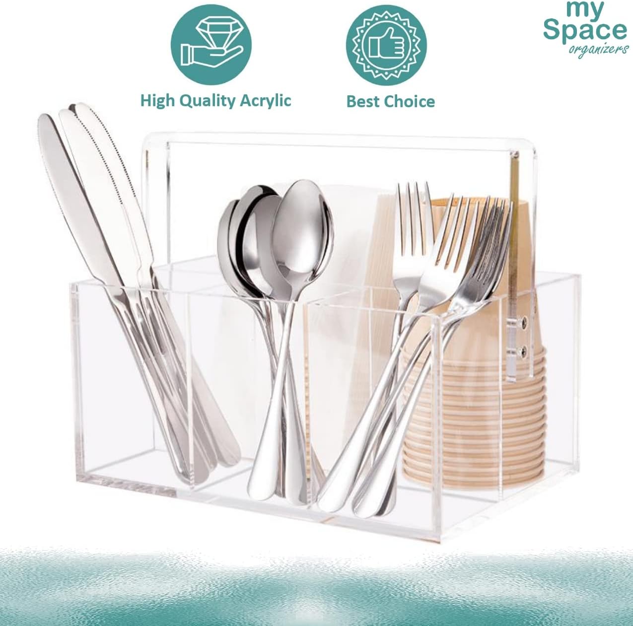 Utensil Holder Organizer Silverware Caddy For Napkins Flatware Cutlery Spoon Fork Knife Plastic Acrylic Portable with Handle