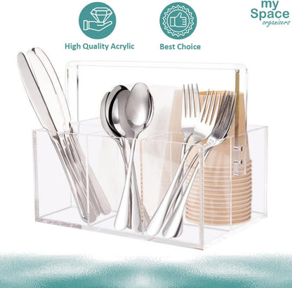Utensil Holder Organizer Silverware Caddy For Napkins Flatware Cutlery Spoon Fork Knife Plastic Acrylic Portable with Handle