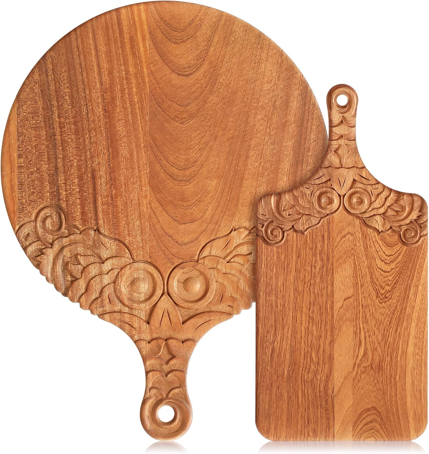 2 Pcs Wood Carved Cutting Board 16 x 12 Inch, 14 x 10 Inch