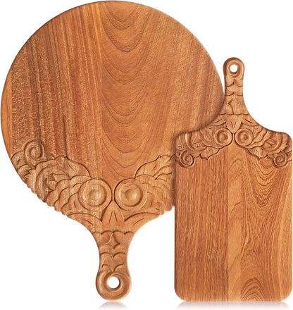 2 Pcs Wood Carved Cutting Board 16 x 12 Inch, 14 x 10 Inch