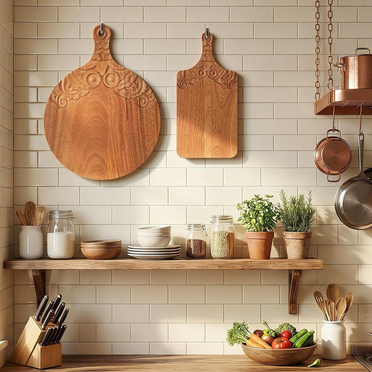 2 Pcs Wood Carved Cutting Board 16 x 12 Inch, 14 x 10 Inch