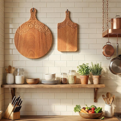 2 Pcs Wood Carved Cutting Board 16 x 12 Inch, 14 x 10 Inch