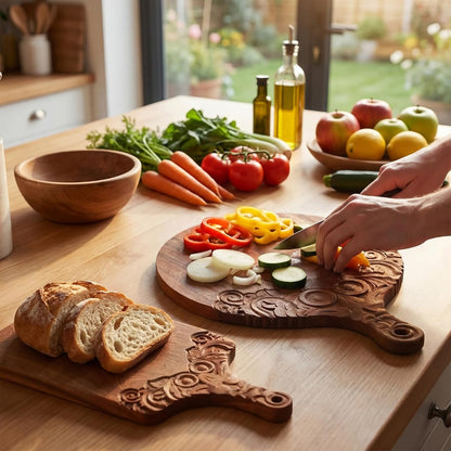 2 Pcs Wood Carved Cutting Board 16 x 12 Inch, 14 x 10 Inch