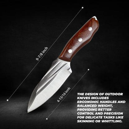 Pocket Fixed Blade Knife with Wood Handle and Leather Sheath for Camping, Outdoor Hunting,Tactical, Survival and EDC