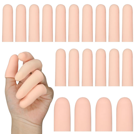 20Pcs Gel Finger Cots Thumb Protector, Silicone Finger Sleeves Cover Protection Tips, Finger Gloves Caps Protectors for Wounds Hand Eczema Arthritis Cracking (Nude)