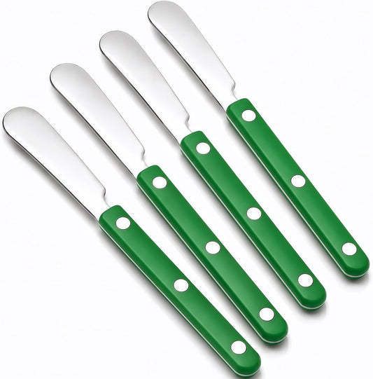 4PCS Stainless Steel Butter Knives Set: 6.3 Inch Cheese Spreader 304 Stainless Steel with Ergonomic Handle for Cheese, Butter & Jam (green)