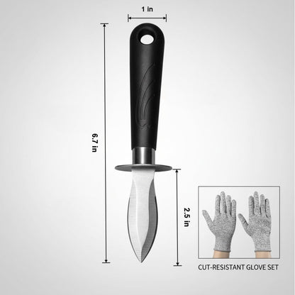 Oyster Shucking Knife Set with Cut Resistant Gloves, Stainless Steel Oyster Knife and Protective Gloves, Professional Oyster Shucker Knife with Guard, Seafood Oyster Opener Knife Tool