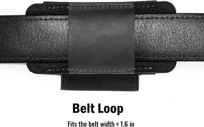 PJ33 Leather Knife Sheath for Belt, Horizontal Carry Pocket Knife Holster with Elastic Pen Holder, Leather Folding Knife Sheath for Men